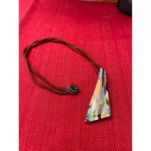 Vintage blown glass multicolor pendant with leather necklace